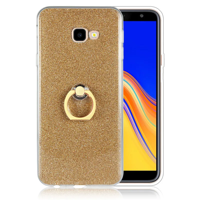 For Samsung Galaxy J4 Plus Case Shiny Glitter Bling Silicon Phone Cover Prime Finger Ring Funda |