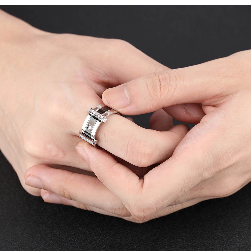 Punk Stainless Steel Biker Rings For Men Black / Gold Color Two Tone Design CZ Inlaid Male Boy Finger Bands R18144 | Украшения и