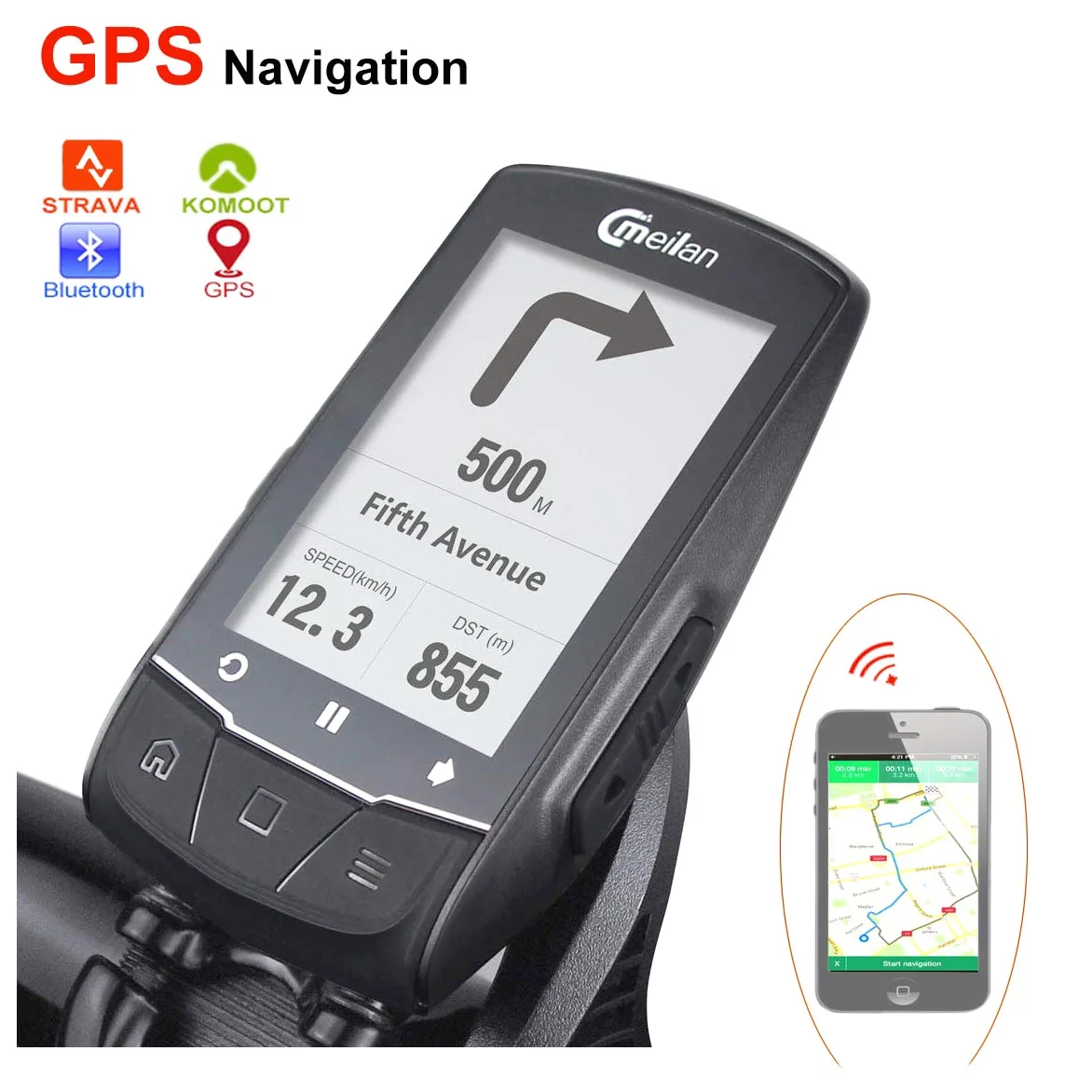 

GPS Bike navigation Bicycle Computer 2.6 inch Speedometer Wireless Cycling Computer Support connection Sensor Heart Rate Monitor