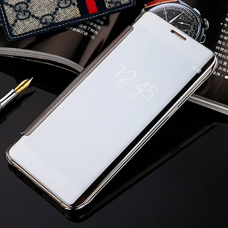 Умный роскошный флип чехол для Samsung Galaxy S6 S7 Edge S8 S9 S10 Plus Note 8 9 10 кожаный зеркальный