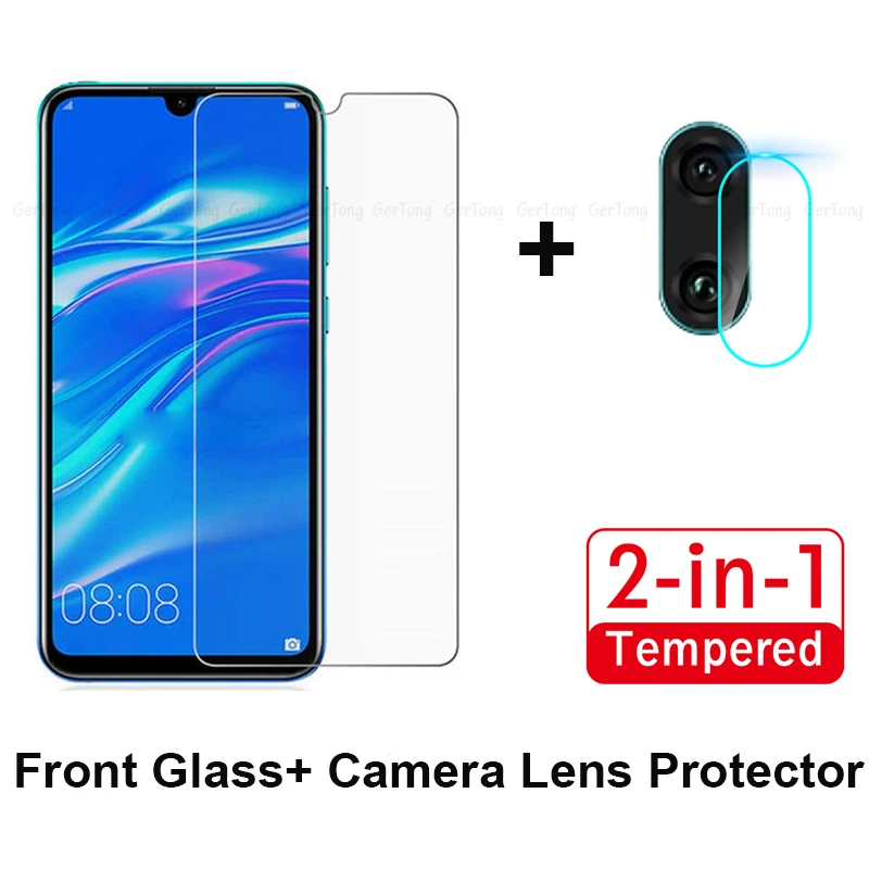 2 в 1, ультратонкое прозрачное стекло для huawei Y6 Y7, пленка для объектива камеры, закаленное стекло для huawei Y7 Y6 pro, защитная пленка для экрана - Цвет: Прозрачный