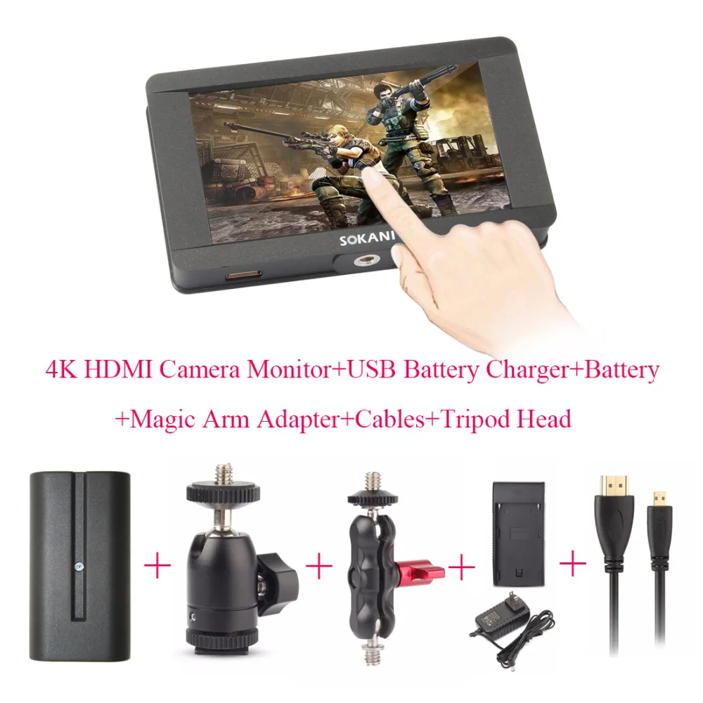 Монитор для фотокамеры Sokani SK 5 'ƊK HDMI монитора камер Sony Panasonic + аккумулятор