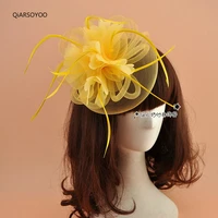 korean feather wedding fascinators and hats red white orange yellow fashion women party show horse race flower headpiece