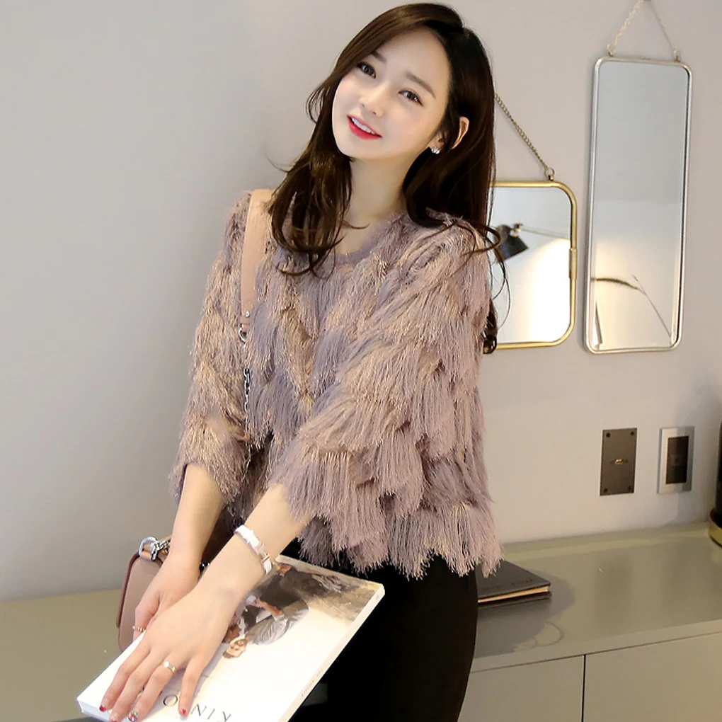 

Hot sale Cotton Tops 2021 Summer fashion Simple Three Quarter Sleeve Loose Sets Of Tassels Coat Solid Color Chiffon shirt Women