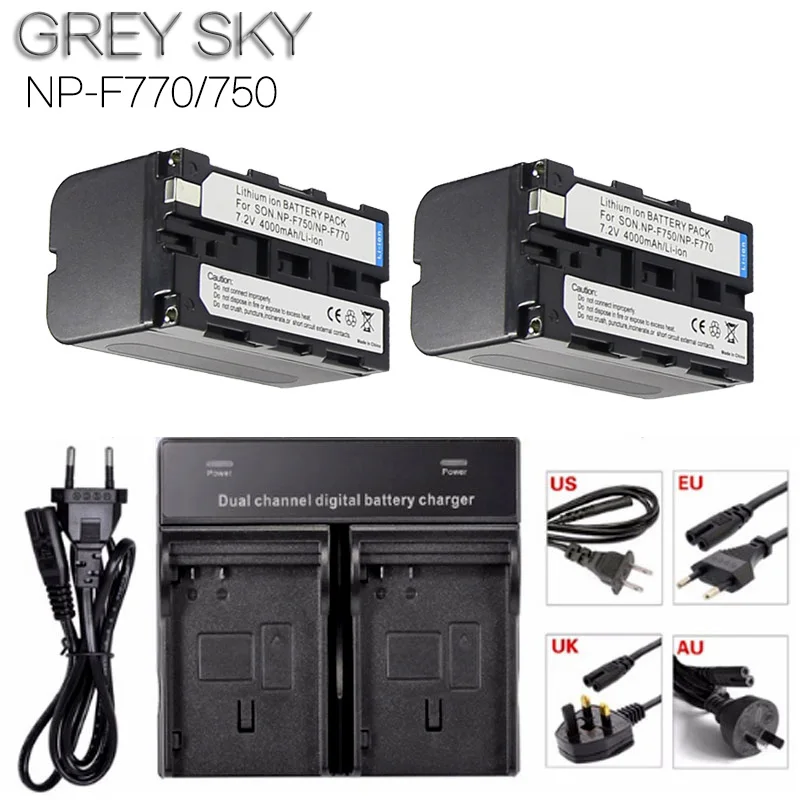 charger and 2battery 4 шт. 4000 мАч NP-F770 NP-F750 NP F770 NP F750 750 батареи+ двойное зарядное устройство комплекты для sony CCD-RV100 DCR-TRU47E - Цвет: charger and 2battery