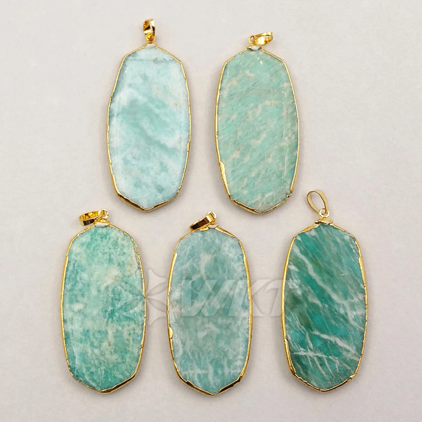 WT-P1192 WKT hurtownia niestandardowy atrakcyjny amazonit kamień sześciokątny ozdobiony złotym wykończeniem naturalny jasnozielony wisiorek dla