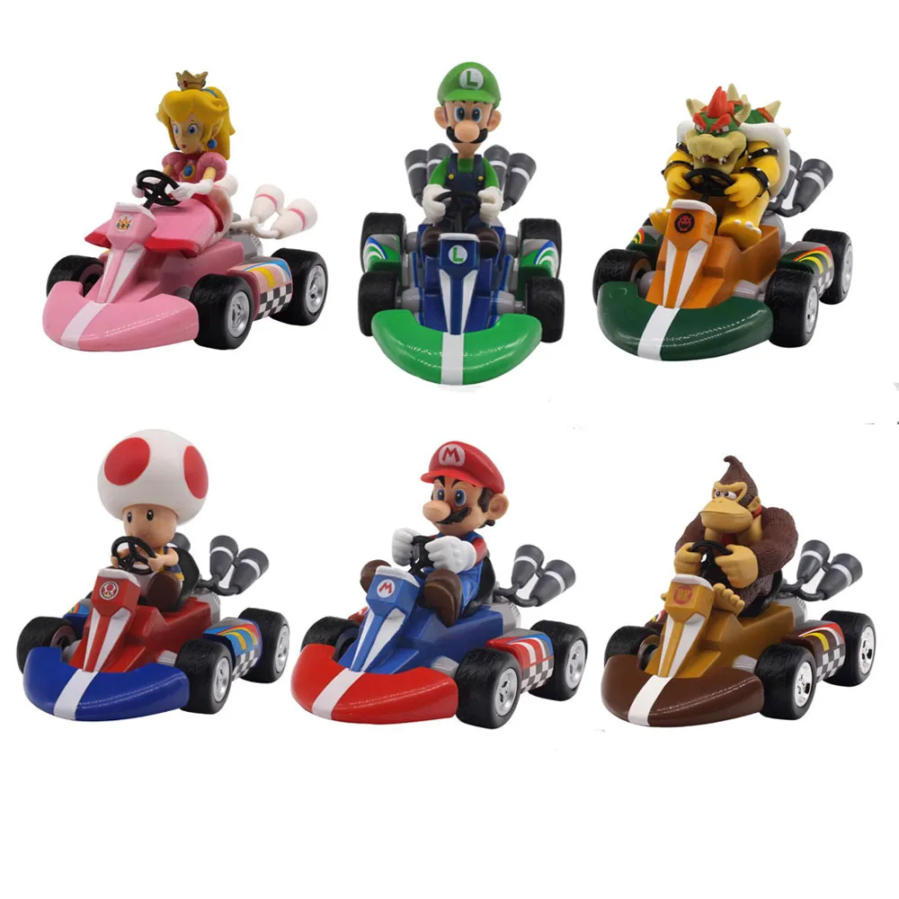Super Mario Bros Figures Toy Pull Back Car Motorcycl 6 шт./компл. новые милые 2 3 &quotМини картинг е ПВХ