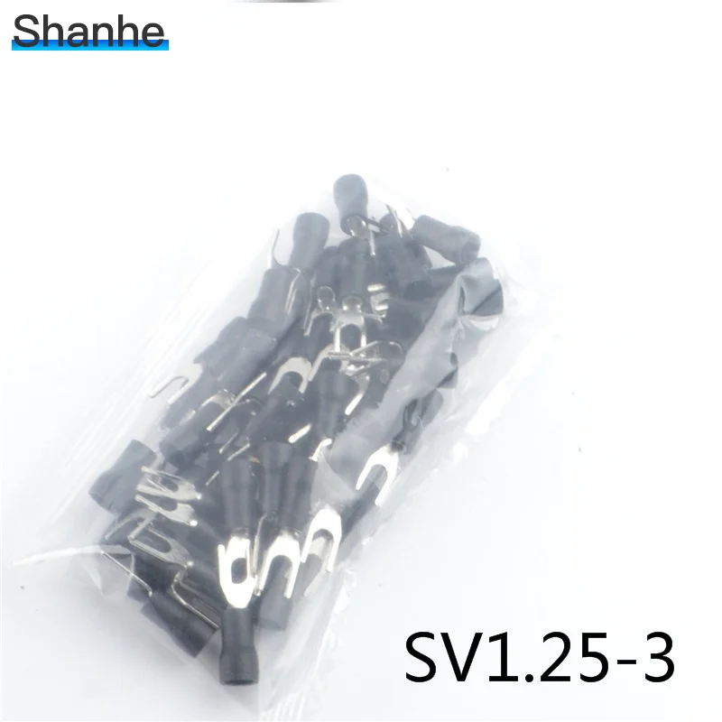 Черный 100 шт Изолированные Наконечники провода SV1.25-3 электрические наконечники обжимной клеммы - Цвет: Черный