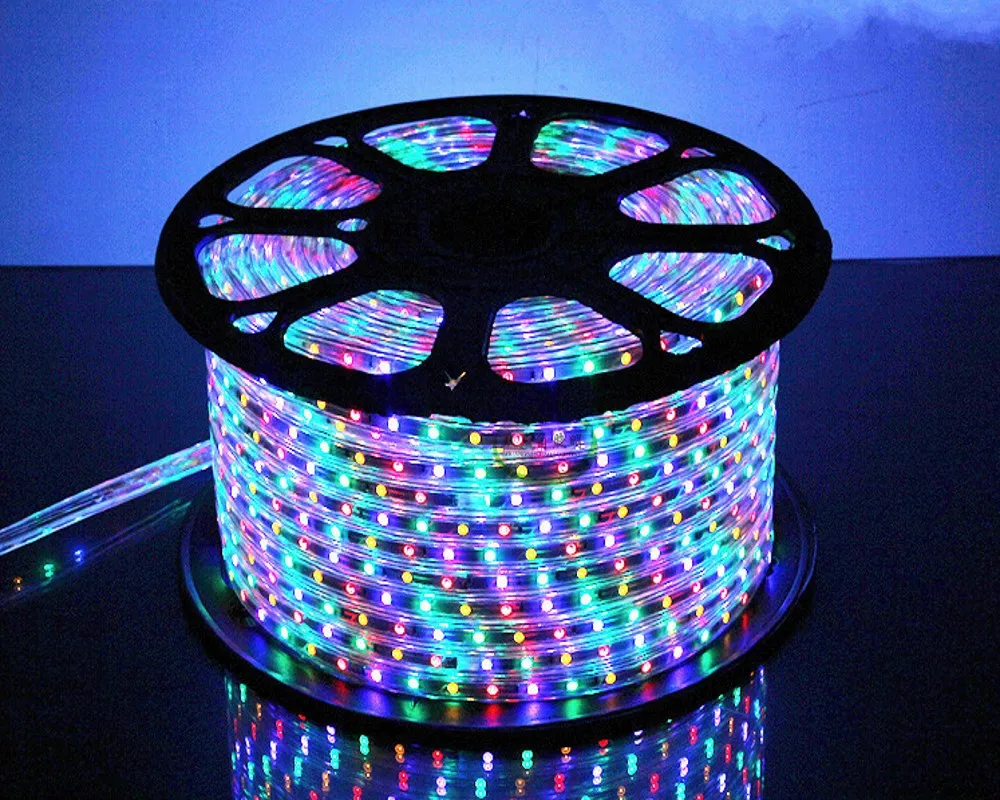 25 м SMD 5050 AC220V RGB Светодиодные ленты гибкий светильник 60 светодиодный/m Водонепроницаемый светодиодный лента светодиодный светильник с Мощность штепсельной вилки