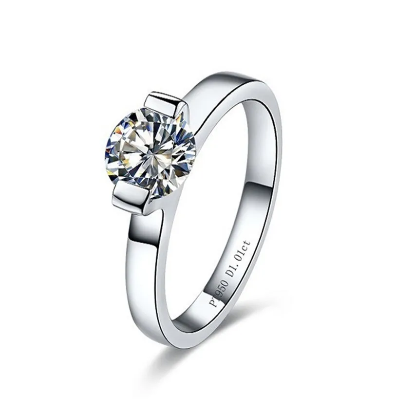 

Solitaire 1Ct Test Positive D Color Moissanite Engagement Ring Platinum 950 Female Ring White Gold Wedding Jewelry