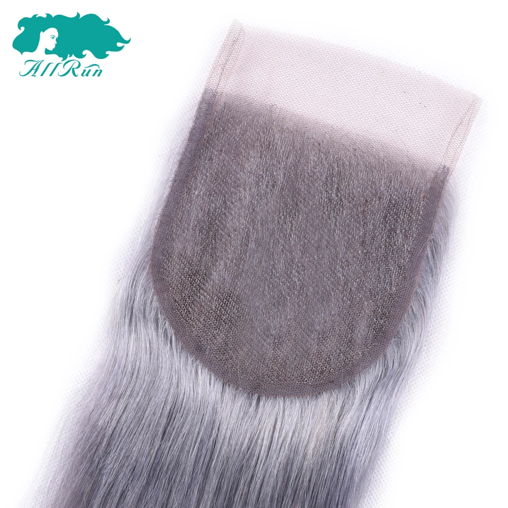 Allrun серебристо серые пучки волос с закрытием Remy малазийские прямые волосы