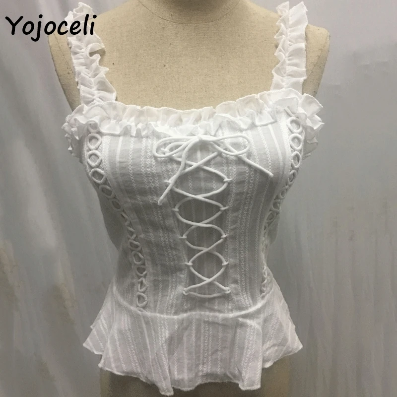 Yojoceli/кружевные топики с вышивкой из хлопка 2019 летние топы рюшами и оборками |