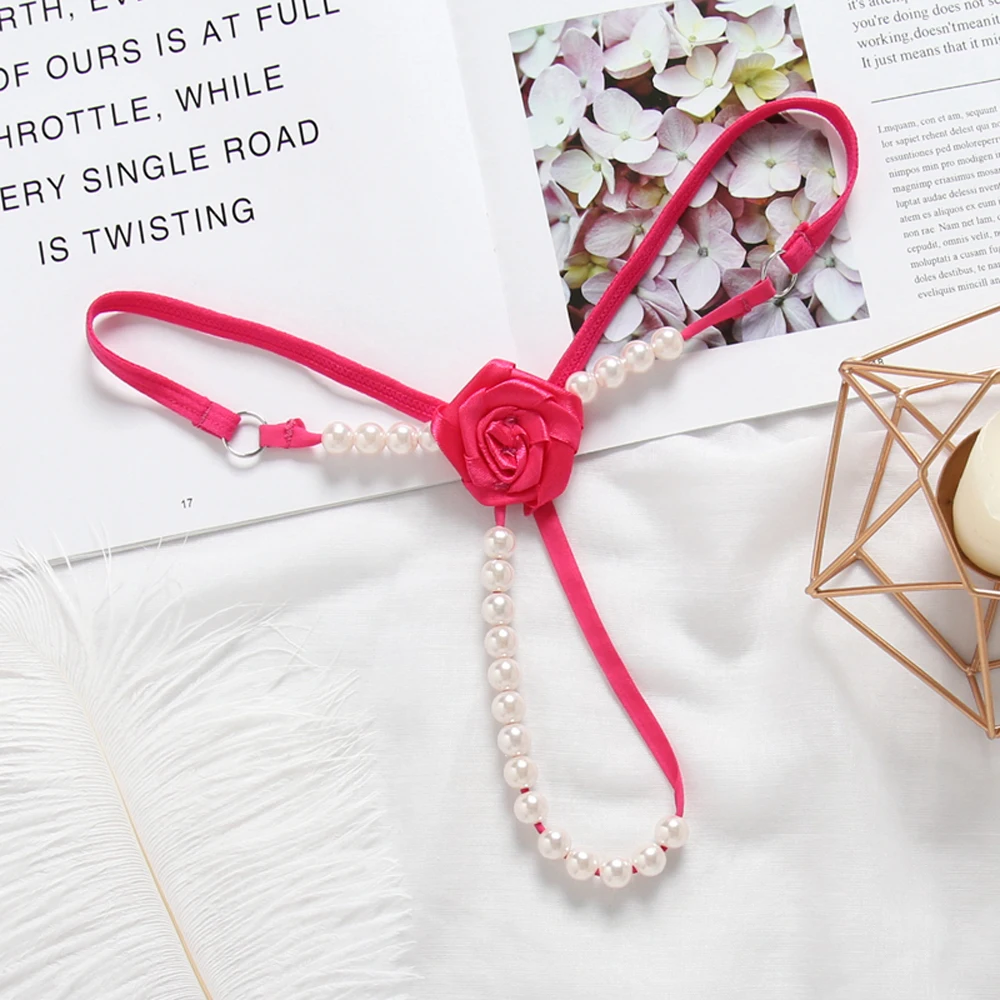 Sexy Pearl Lingerie Women G-String Flower Thongs Temptation Underwear Panties Pearl Massage T pants