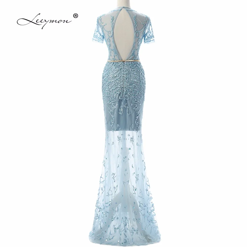 Роскошные Русалка Вышивка Вечернее Платье Длинные 2018 Реальные Короткие Рукава