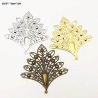 sixty towfish 8 pieces 7479mm gold colorantique bronze metal filigree flowers slice feather charms pendant diy accessories