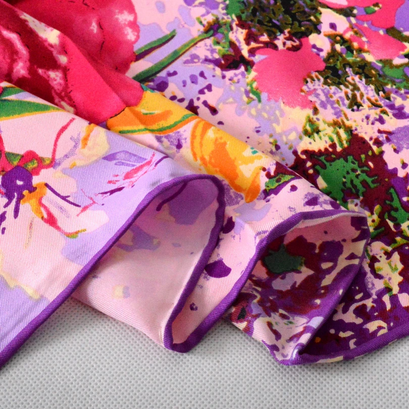 Женский саржевый квадратный шарф [BYSIFA] фиолетовые шарфы с цветочным узором