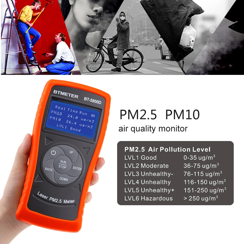 BTMETER BT-5800D измеритель частиц воздуха PM2.5 PM10 монитор метр Pro детектор твердых частиц, точность+/-20% тестер