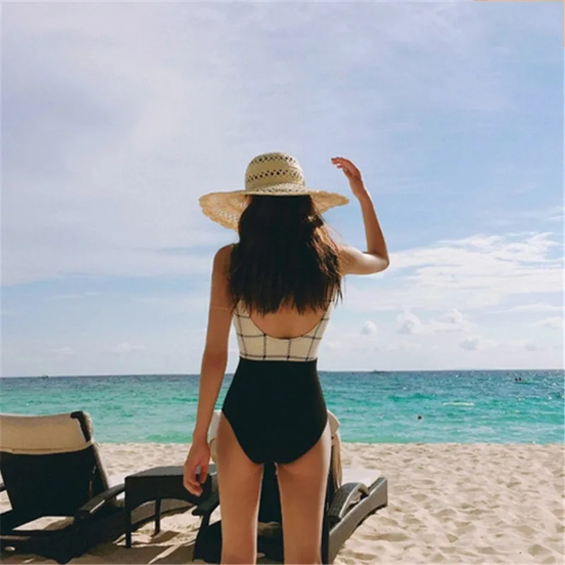 Backless Swimwear For Women Plaid Vintage Swimsuit Female Bathing Suit Ladies Swim Wear Push Up Beachwear Sexy Monokini XL