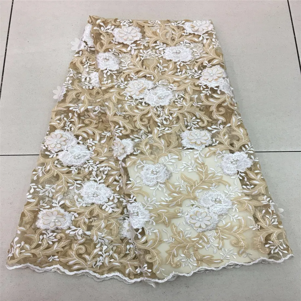 Высокое качество Африканский тюль кружевной ткани с красивыми бусинами 3d