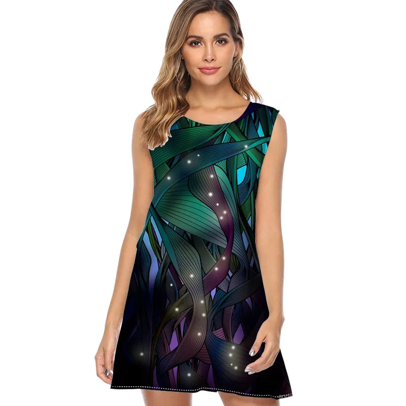 

Ocean Animals Chiffon Summer Dress 2019 New Style Sleeveless Print Casual Loose cute Dress Sundress O neck Mini Beach Dresses