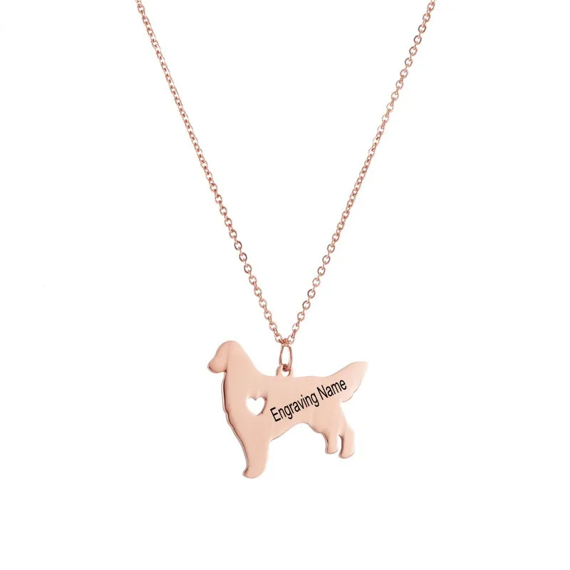 Custom Rose Gold Милая Золотая подвеска "ретривер" ожерелье золотистый Серебристый с розой из нержавеющей стали под заказ имя собаки порода украшение для чокера для домашних животных любителей собак - Окраска металла: Custom Rose Gold