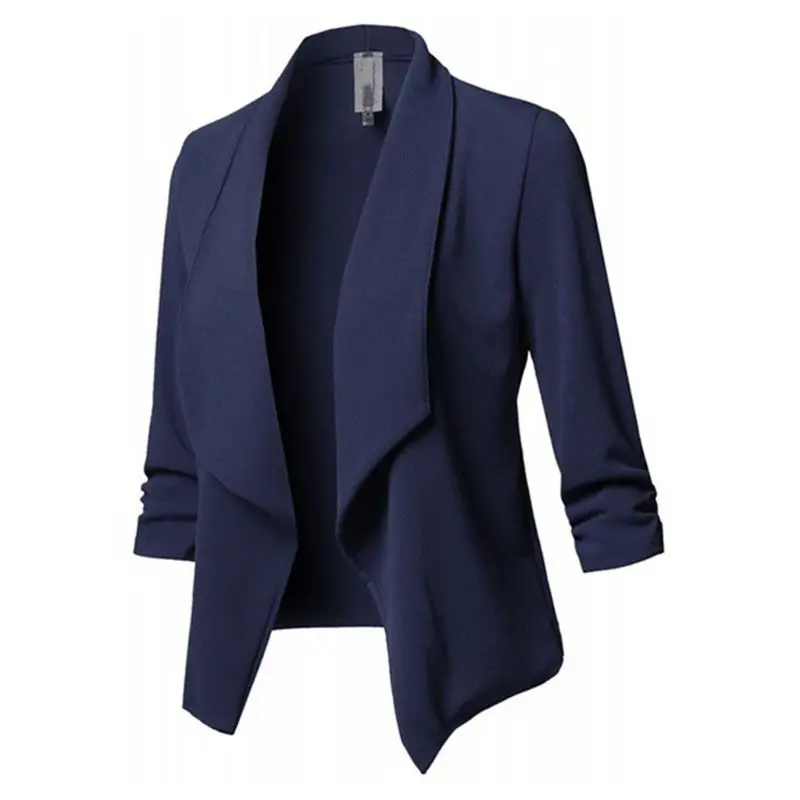 Womens Three-Quarter Sleeve Office Lapel Coat Open Front Cardigan Jacket Solid W729 | Женская одежда