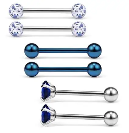 JFORYOU 14G 5/8Inch Cubic Zirconia Tongue Labret Cheek Nipple Shield Ring Barbell Body Piercing Jewelry Retainer Set 6PCS | Украшения и