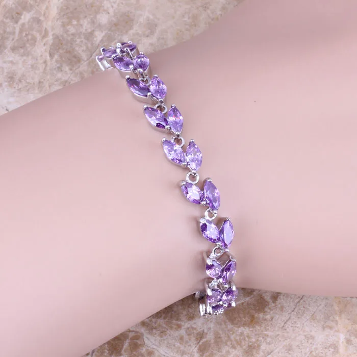 Драгоценный фиолетовый кубический цирконий посеребренный браслет цепочка 6 5 7