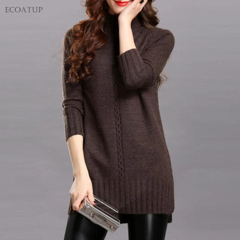 Женский свитер с воротником-стойкой однотонный вязаный пуловер завязками на