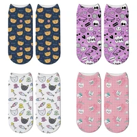 new 3d printed cartoon cat fish bone socks women kawaii funny dog paw short socks child cute calcetines mujer dog bone socks