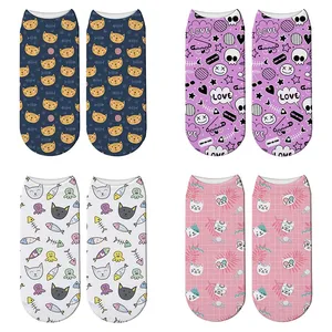 Новинка, 3D принт, мультфильм, кошка, рыба, Женская милая забавная собачья лапа, короткие носки, детские милые носки, Женская собака