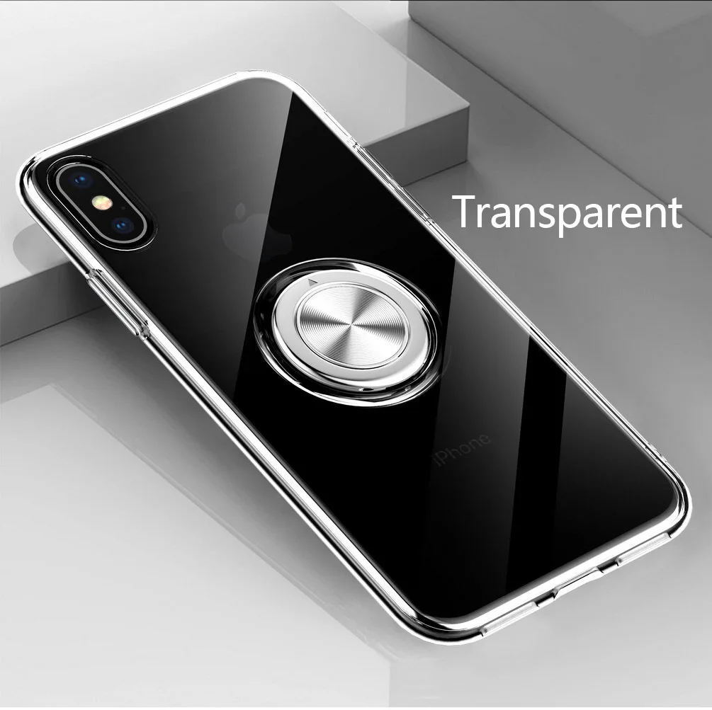 

Ультратонкий Прозрачный чехол для iPhone XS XR XS Max, чехол с магнитным кронштейном и кольцом на палец, мягкий чехол из ТПУ для iPhone 7 8 Plus 6s 6