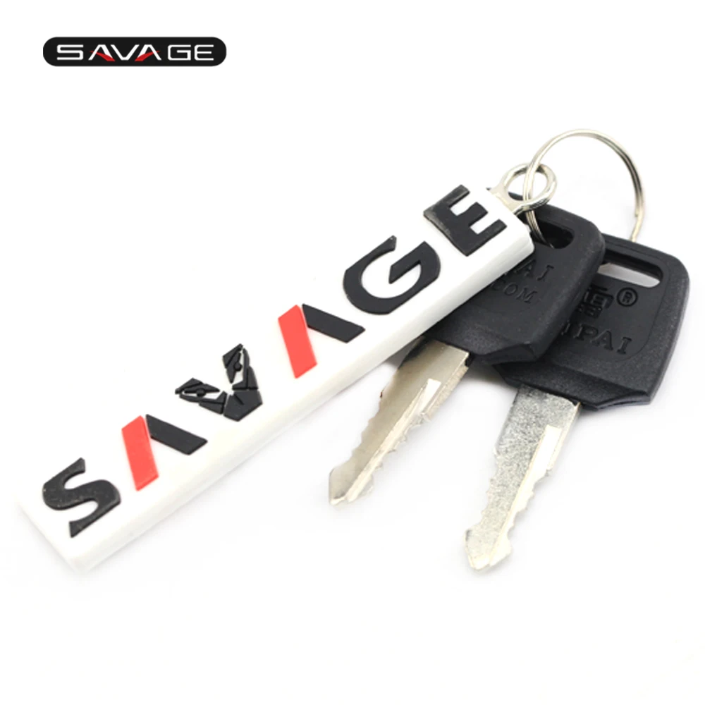 

Rubber KeyRing Keychain Key Ring Chain SAVAGE Logo Accessories Motorcycle Titanium & White