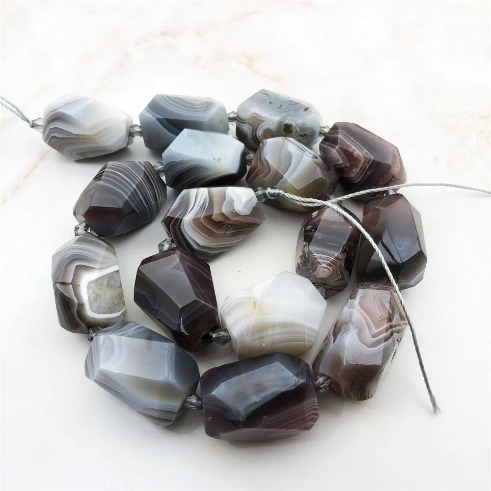 Модные граненые коричневые полосатые Агаты кварцевые Самородок бисер из