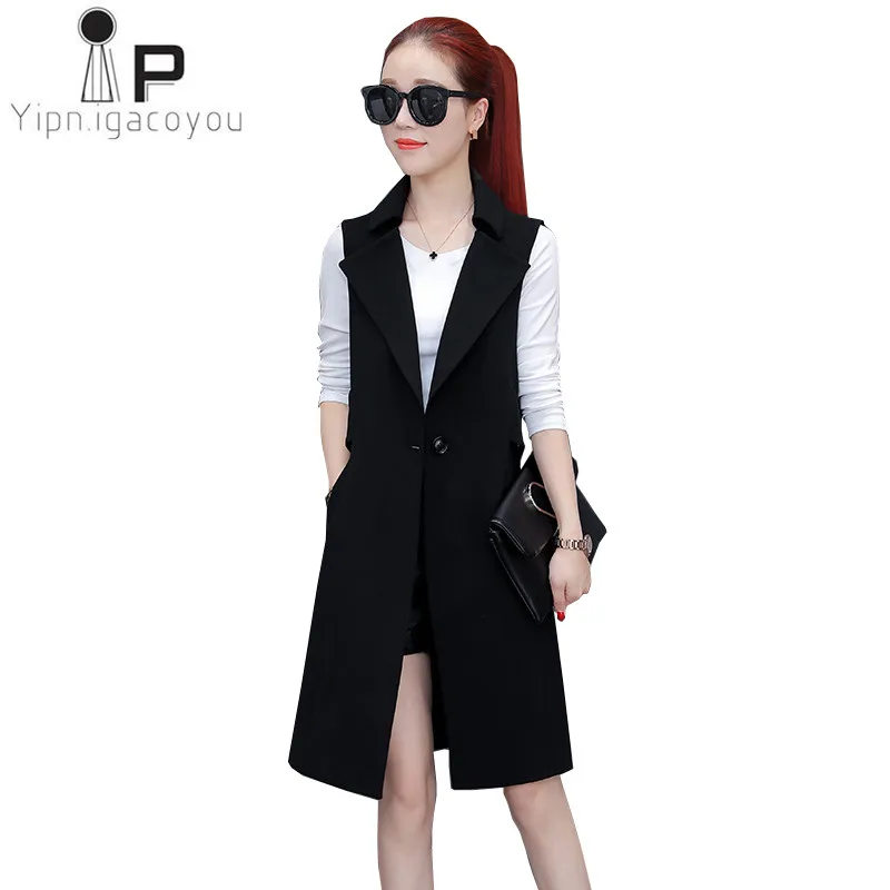 Fashion Autumn Long Waistcoat Women Vest 2018 Plus size Elegant Sleeveless Coat Black Suit Jacket Slim Ladies Clothes 3XL | Женская