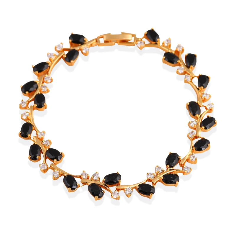 Таинственный Дизайн черный оникс Браслеты золотой тон Черный Циркон Здоровье