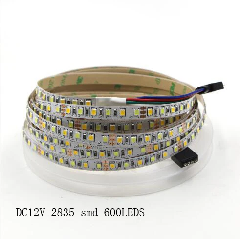 5 м двойной Цвет Светодиодные ленты светильник CCT 3528 5050 3014 2835 SMD с регулируемой яркостью 120 светодиодный s/M WW CW СВЕТОДИОДНЫЙ ленточный бар ремешок Строка светильник s 12v 24v - Испускаемый цвет: 12V 2835 600LEDS