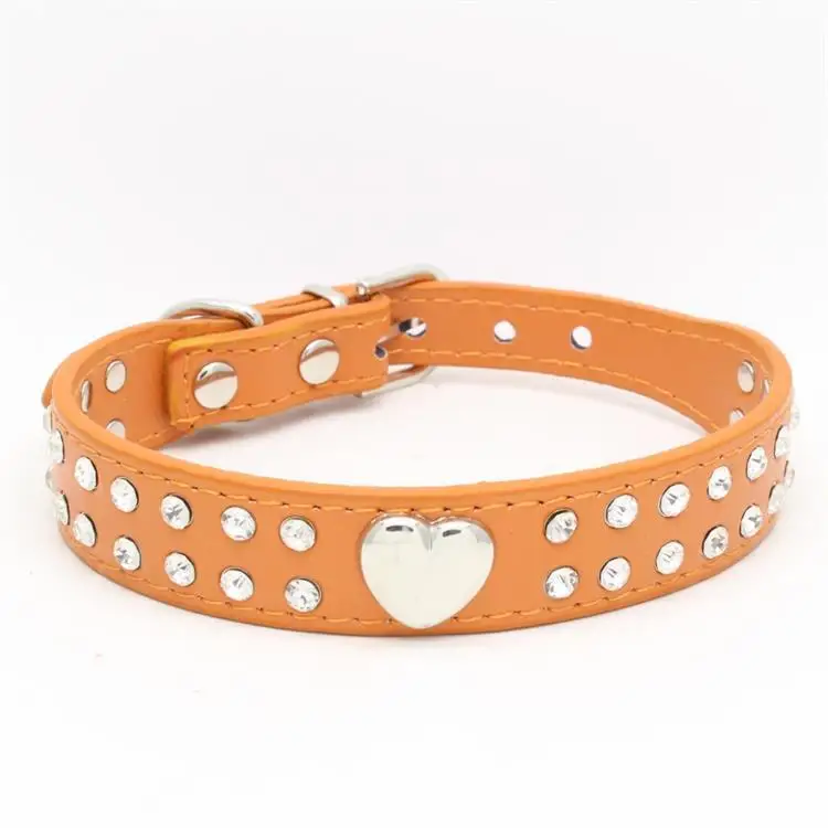 100 шт./лот Быстрая доставка 2 ряда Bling Crystal Rhinestone PU кожаные ошейники для домашних