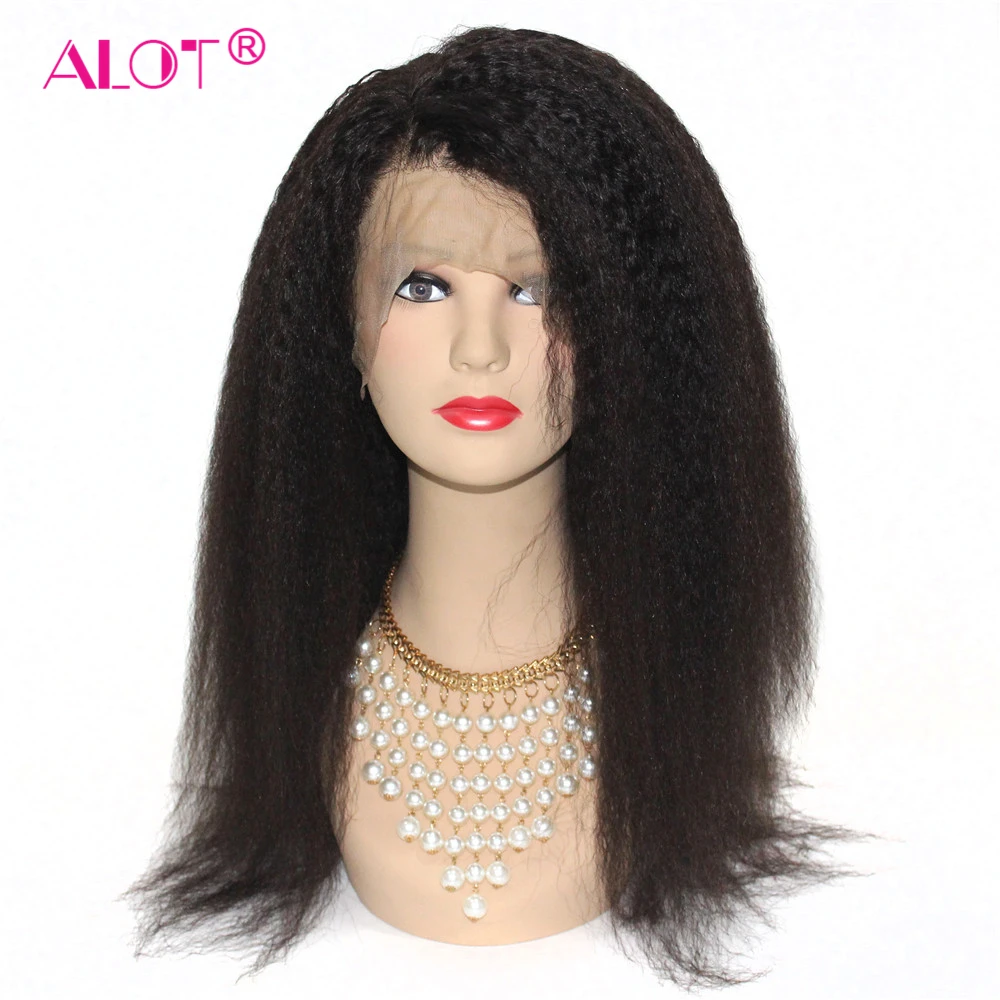 Kinky Straight Lace Front Wig Pre Plucked With Baby Hair 180% Lace Front Brazilian Human Hair Wigs For Black Women Remy Alot