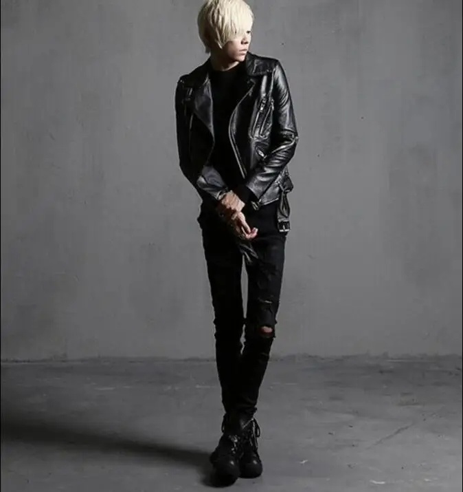 Мужские черные из искусственной кожи в стиле панк мотоцикл байкер куртка рок Zip