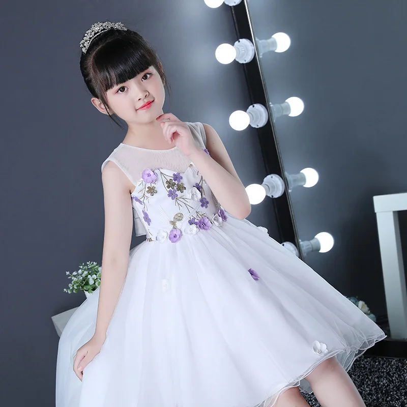 High Quality Romance Dovetail Flower Fancy Girls Wedding Dress Teens Tailing Embroidery Birthday Prom Party Kids Clothes | Детская