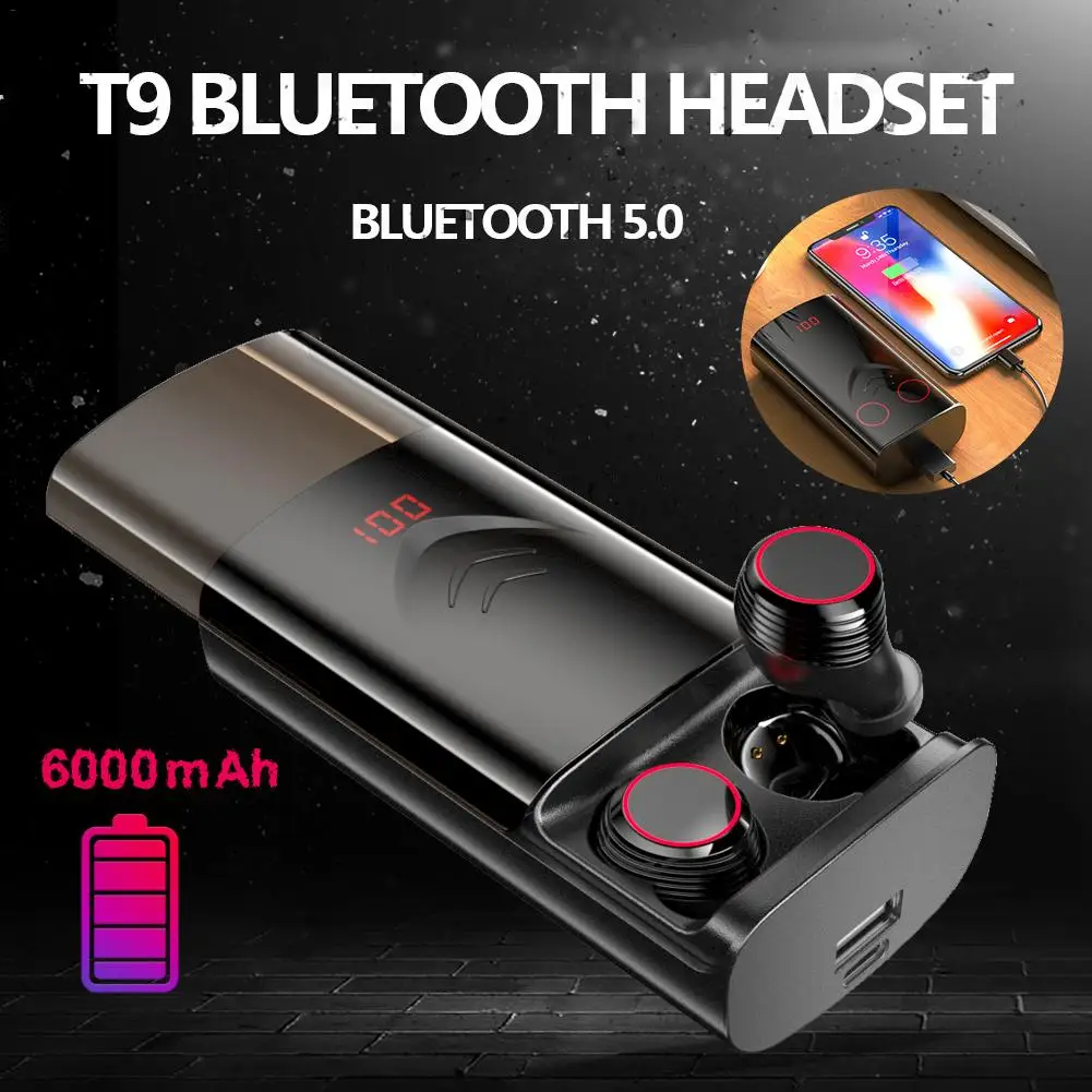 Bluetooth 5 0 T9 TWS беспроводные наушники стерео HIFI шумоподавление с 6000 мАч зарядный