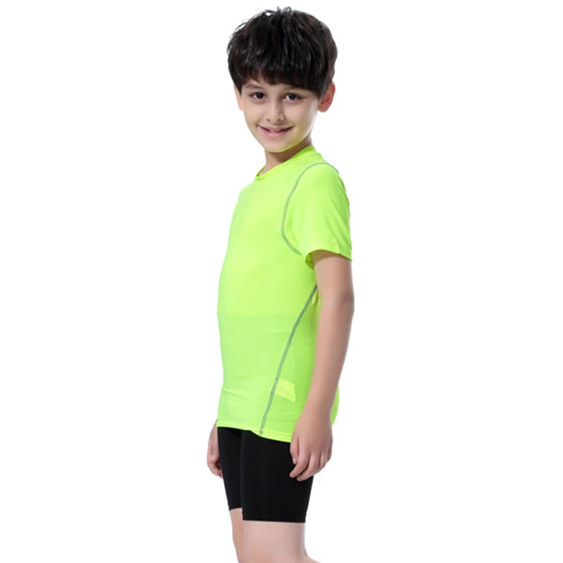 Kids Sportswear Elastic Breathable Quick Dry Workout Tops Short Sleeves for Boys Girls KH889