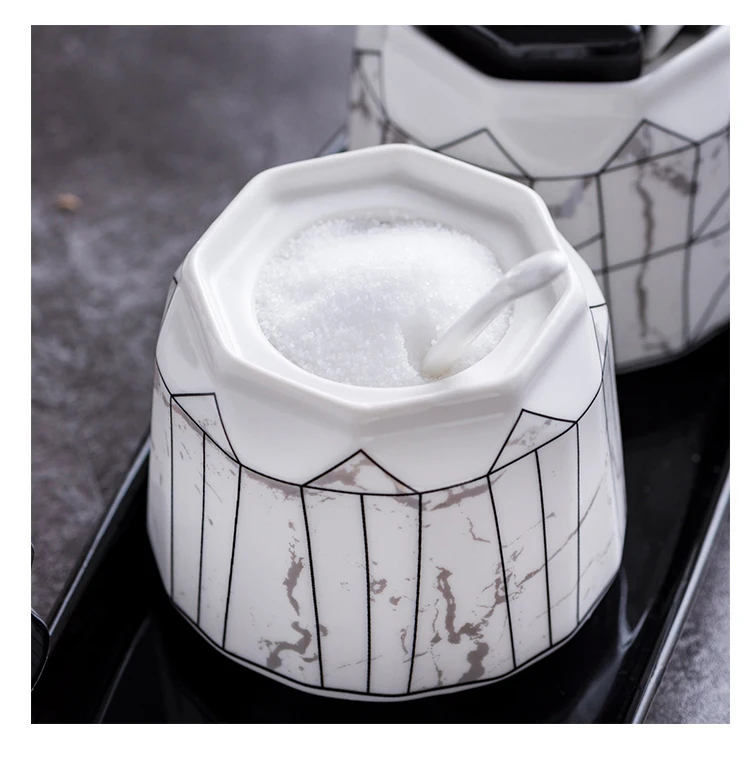 Геометрические линии дизайн сахарница домашняя кухня Ceramica для соли и специй Приправа сахарный контейнер для хранения с крышкой ложки