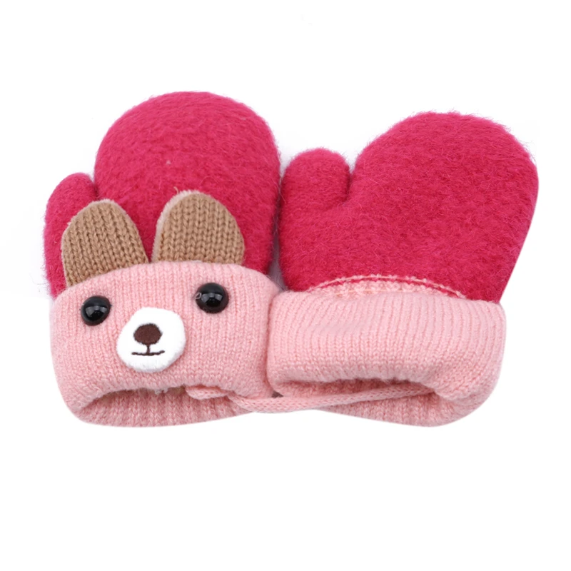 Hot Sale Children Girls Boys Winter Cartoon Bear Patchwork Keep Warm Mittens Gloves 1-4 years | Детская одежда и обувь