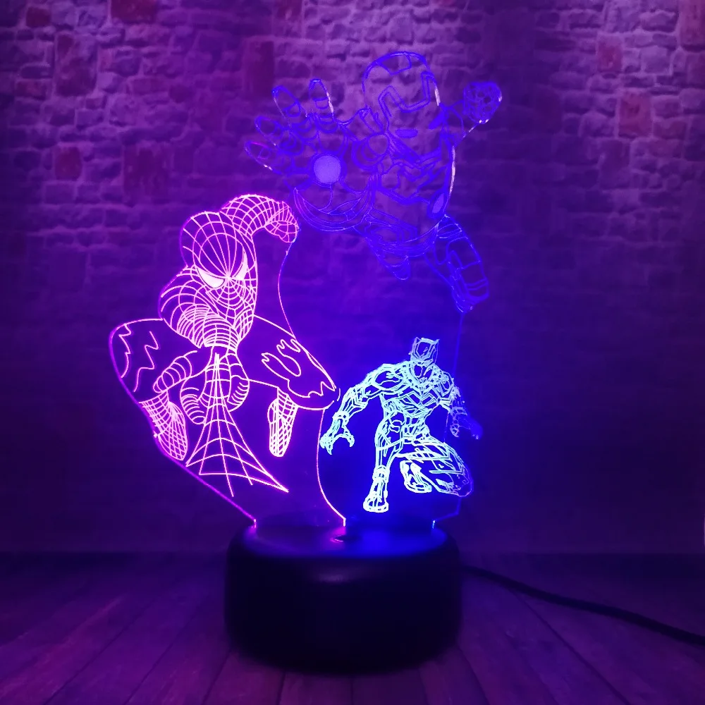 Marvel Legends, подарки для мальчиков, супер Железный человек, Человек-паук, Черная пантера, 7 цветов, меняющий фигуру, Ночной светильник, вентиляторы, человек, отец