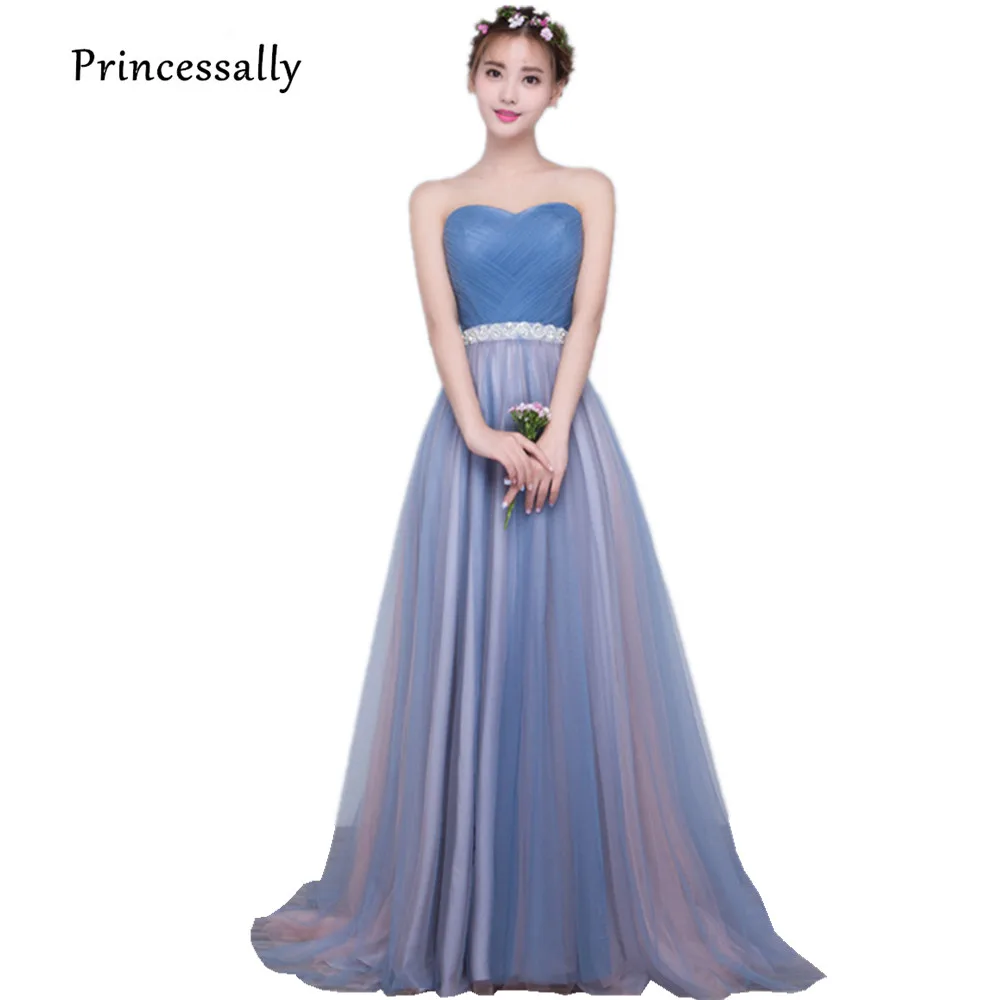 Женское вечернее платье Элегантное синее приталенное с бисером на талии