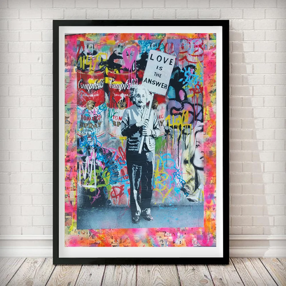 Girl with Balloon Street Wall graffiti Art Canvas Paintings Abstract Einstein Pop Art Canvas Prints For Kids Room Cuadros Decor