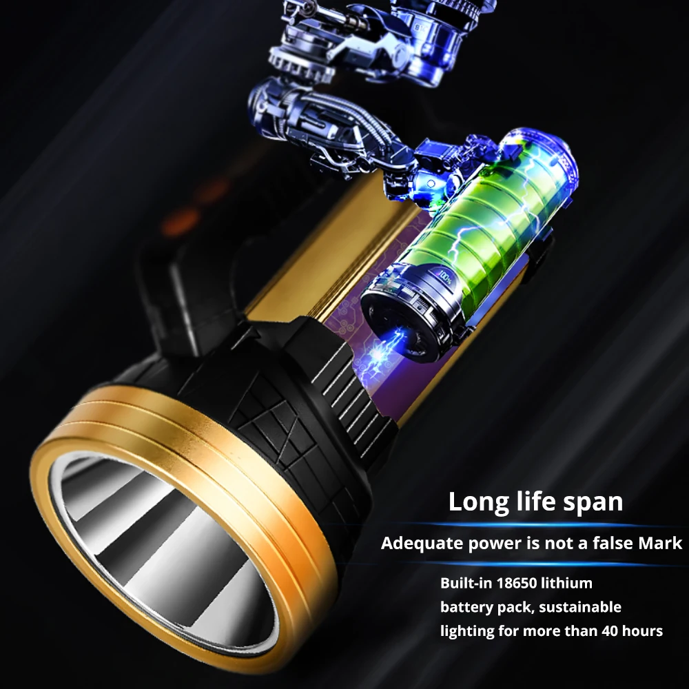 구매 160W 초강력 LED 탐조등, USB 충전 손전등, 충전식 내장, 18650 배터리, 전술 토치, 40 시간 작동 램프 구매 160W 초강력 LED 탐조등, USB 충전 손전등, 충전식 내장, 18650 배터리, 전술 토치, 40 시간 작동 램프