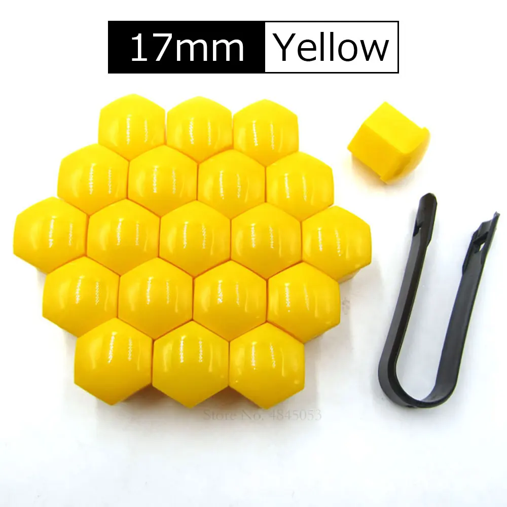 17mm-yellow 17 мм 19 мм 21 мм автомобильные универсальные колесные гайка с болтом крышка головки Защитная крышка болта s наружное украшение защита болтов обода 20 шт - Цвет: 17mm-yellow